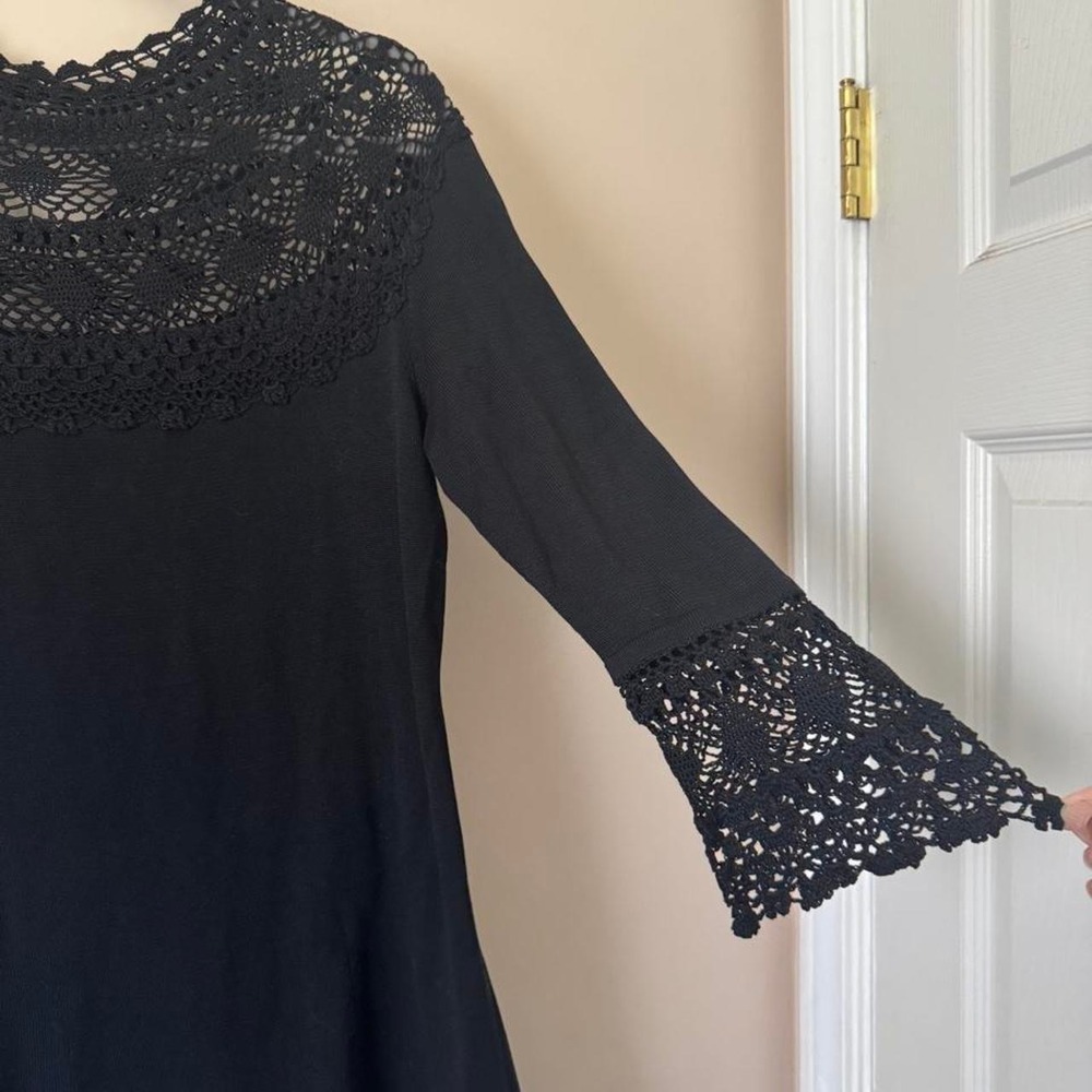 Peruvian Connection Black Crochet Dress Medium 100% pima cotton lace short mini - Picture 3 of 7
